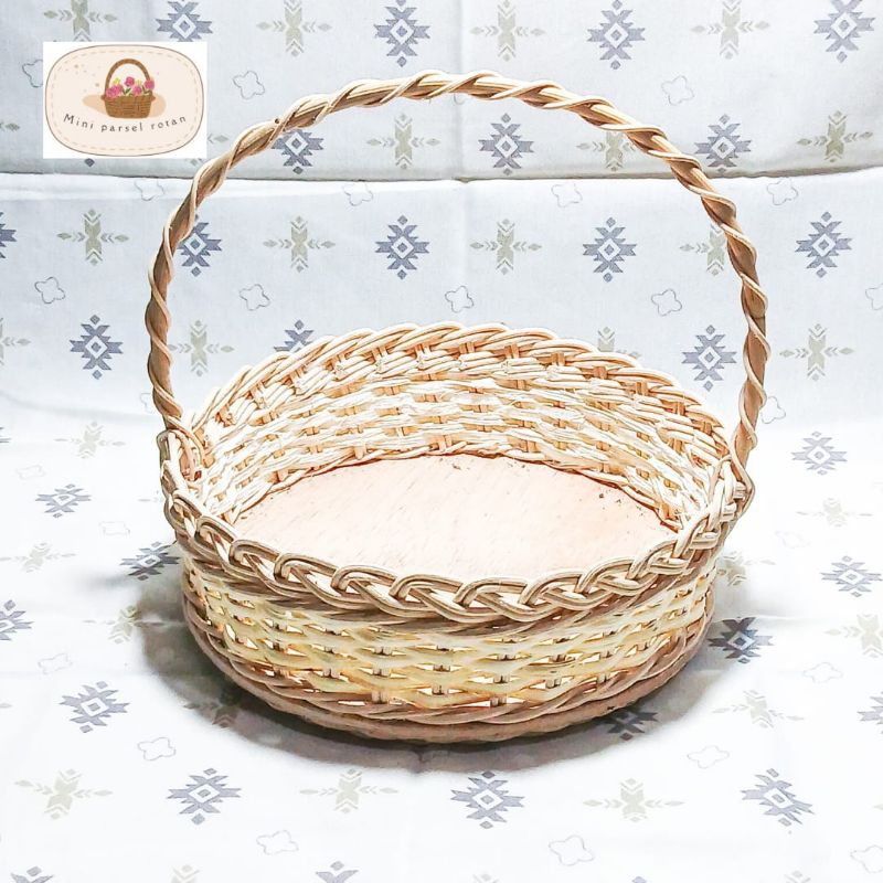 keranjang rotan bulat mini parsel buah dan hampers