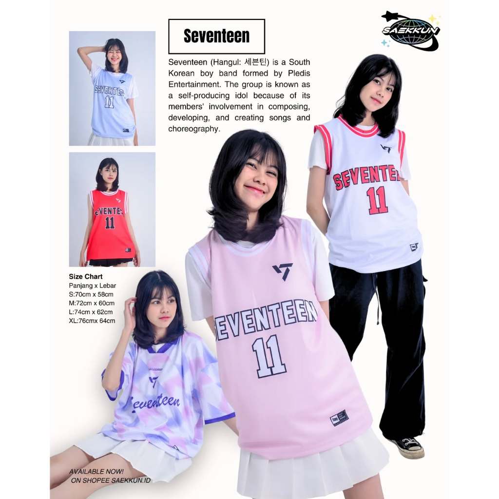 JERSEY BASKET SEVENTEEN / JERSEY KPOP / SEVENTEEN TSHIRT / KAOS SEVENTEEN / SAEKKUN