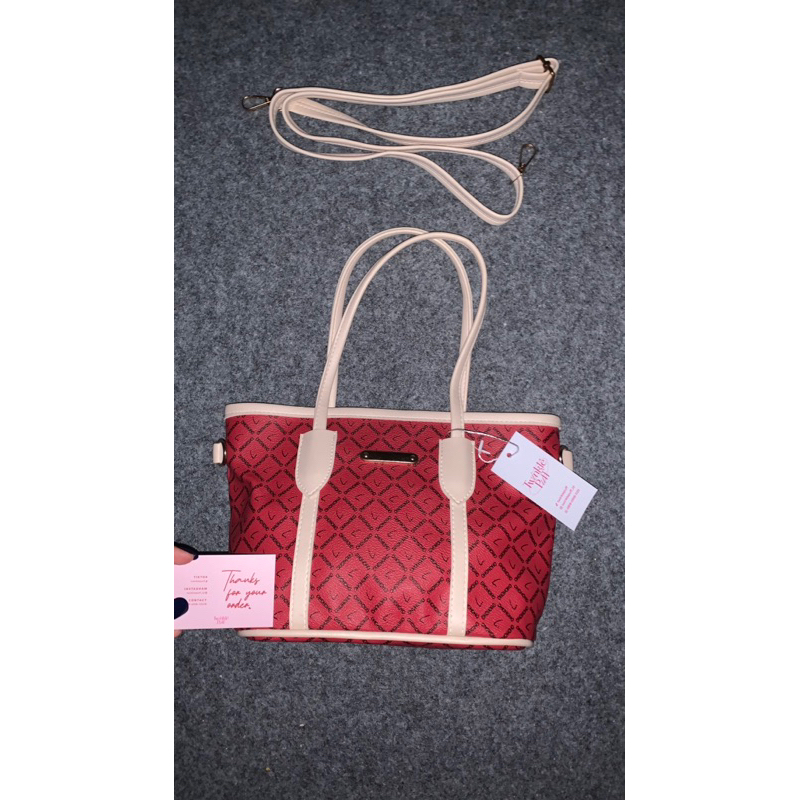 Sale Tas Cewek Tote Bag Maroon Lengkap Tali Panjang PU Leader
