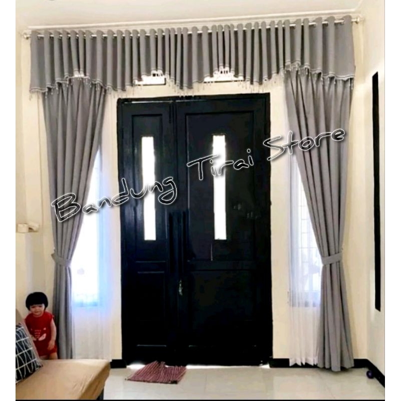 Gorden Blackout Estetik Satu Set  Hordeng Jendela Dan Pintu Poni Pisah Lebar 3 Meter