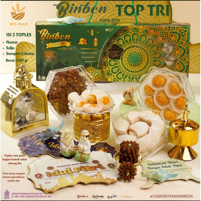 

Binbon Top Tri - Binbon Super Mix - Paketan kue lebaran isi 3 toples