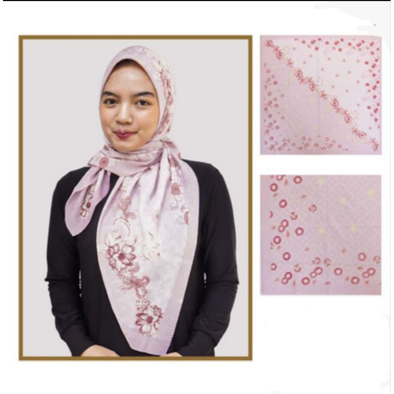 Hijab Segi Empat Pink Motif Bunga