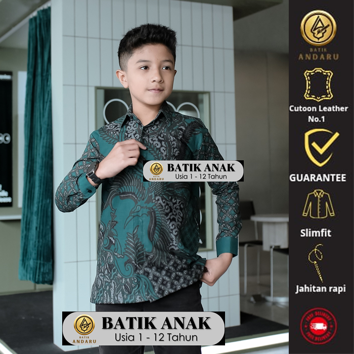 Batik Andaru Kids Motif Laksmi Baju Batik Cowok Pria Slim Fit Lengan Panjang Modern Heem Katun Premi