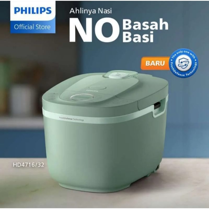 Philips Rice cooker HD4716/32 [GREEN] Magic com Digital Philips 16 menu masak kapasitas 1,8L series 