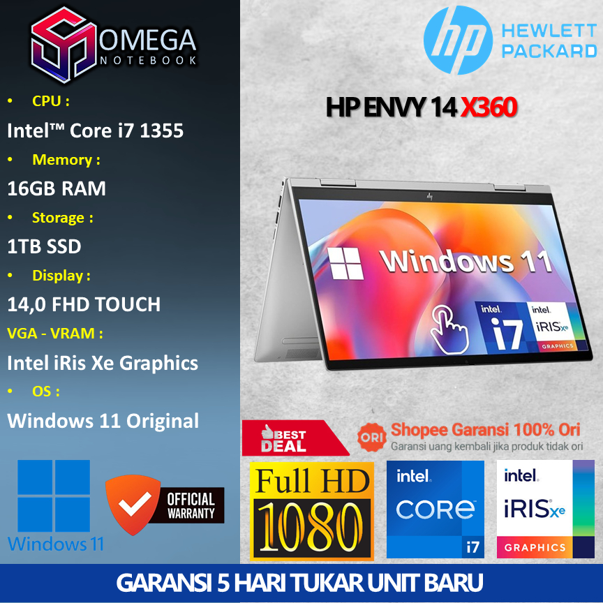 Laptop HP ENVY 14 x360 i7 1335 16GB 1TB SSD iRis Xe 14,0 WUXGA Windows 11