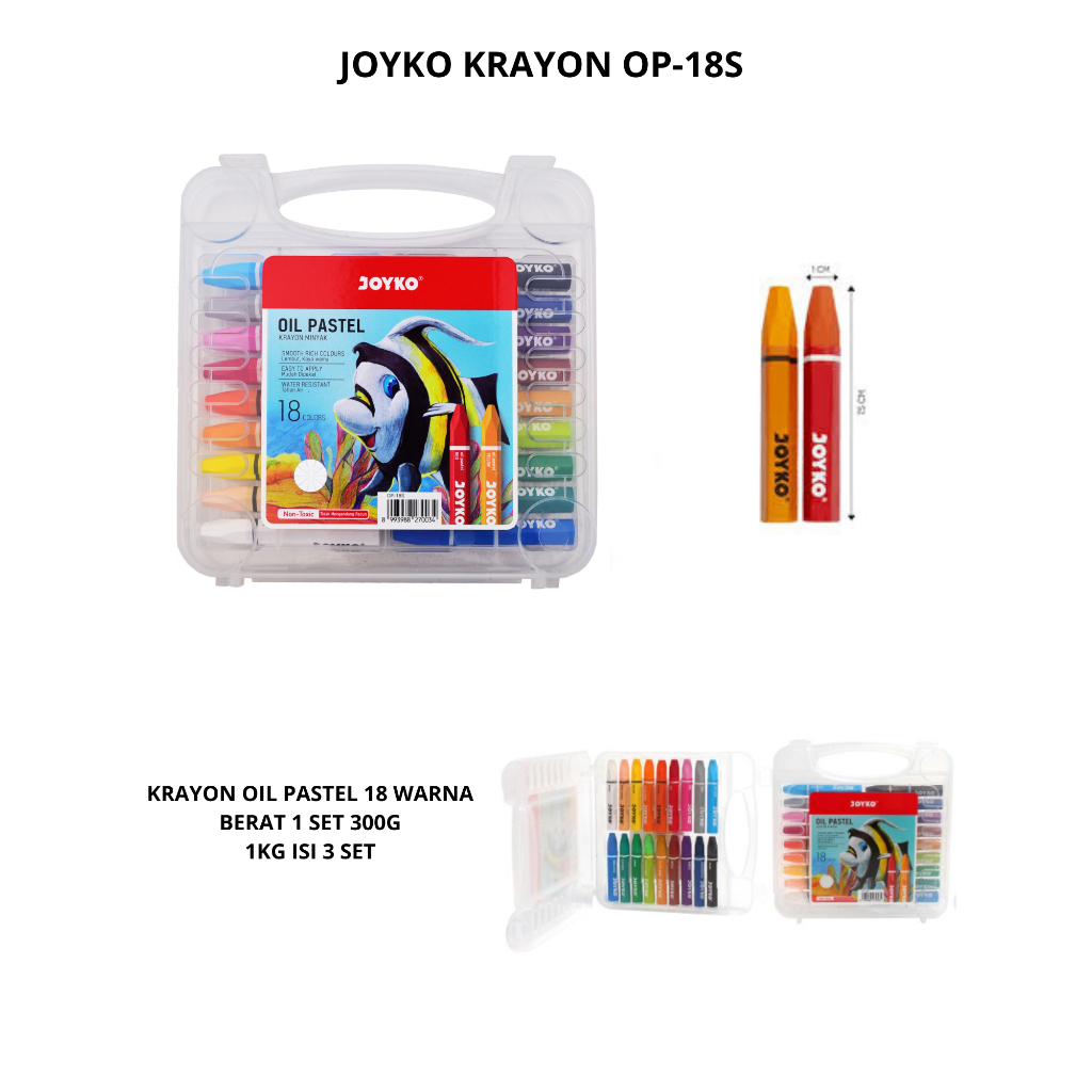 

CRAYON JOYKO OP-18s / KRAYON MINYAK ISI 18 WARNA / OIL PASTEL OP-18s