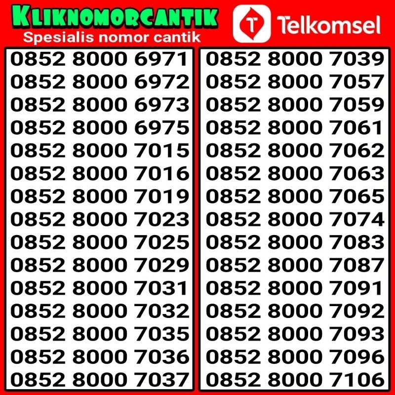 nomor cantik simpati 4G&5G Telkomsel Simpati seri 8000 A2