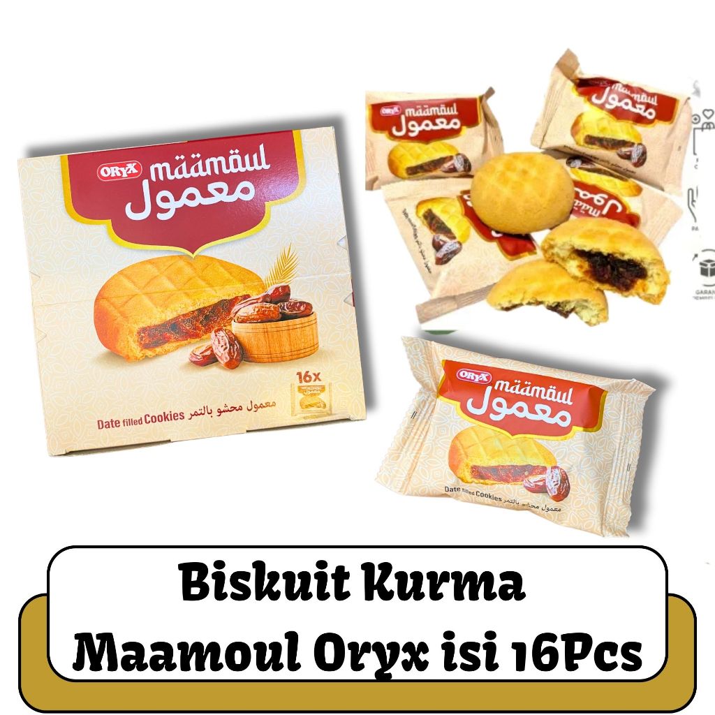 

OLEH OLEH HAJI DAN UMROH 1 BOX BISKUIT MAMOUL SAUDI DATES ORYX I CEMILAN BISKUIT MAAMOUL I BISKUIT ISI KURMA 16PCS
