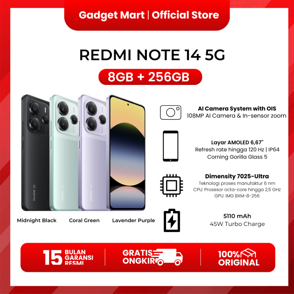 XIAOMI Redmi Note 14 5G 8/256GB - Garansi Resmi