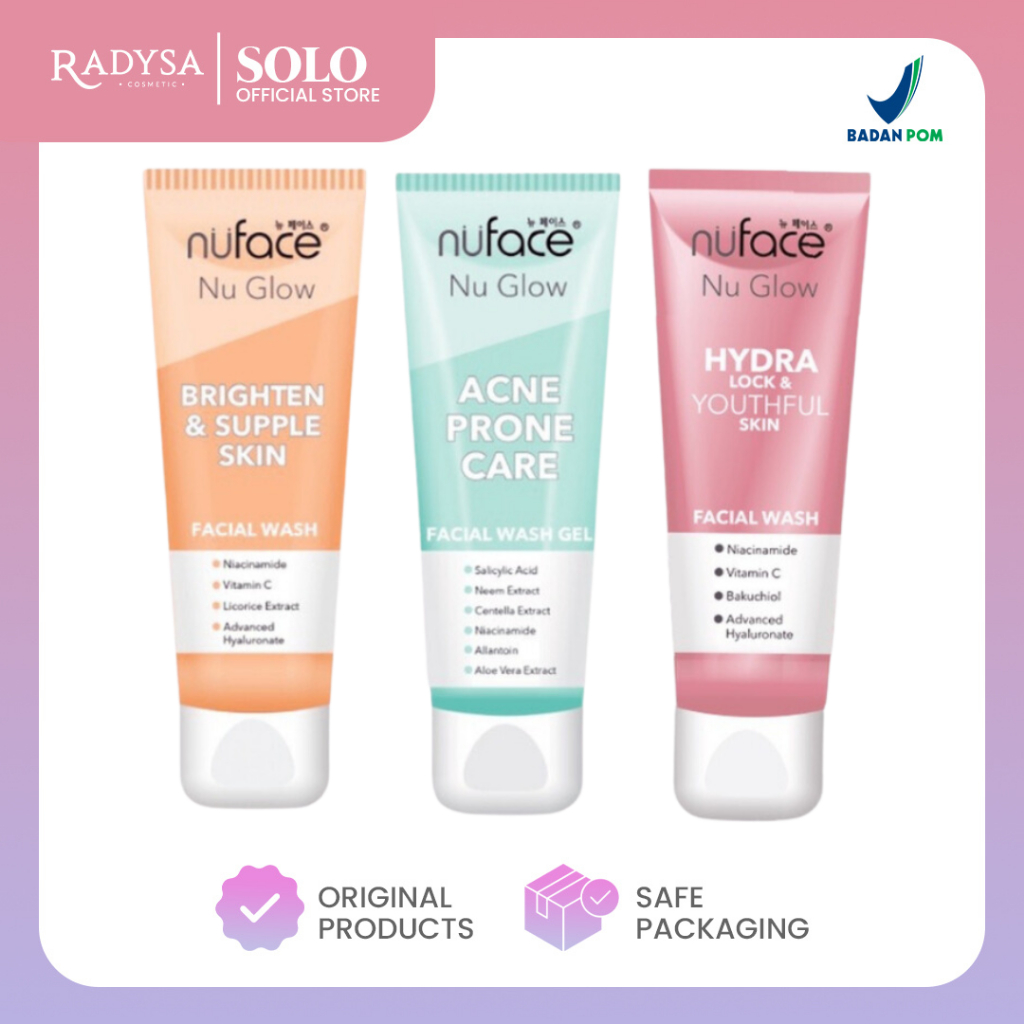 𝐑𝐀𝐃𝐘𝐒𝐀 - Nuface Facial Wash Gel 80 Gr Nu Glow Brighten & Supple Skin Glow Hydra Lock & Youthful Glow