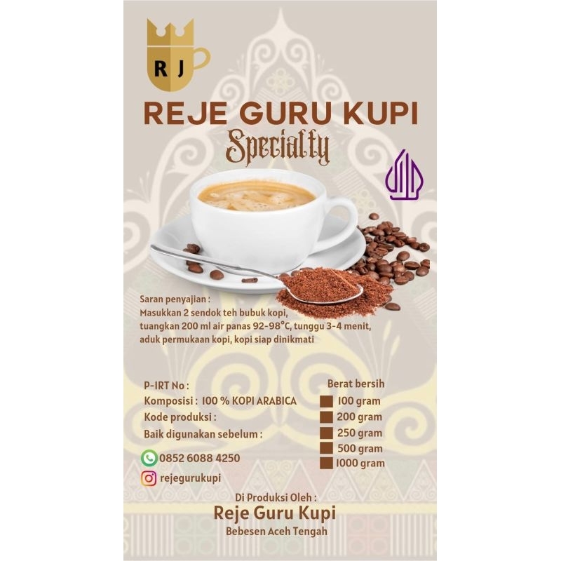 

Reje Guru Kupi Specialty Kopi Arabica 200 ml