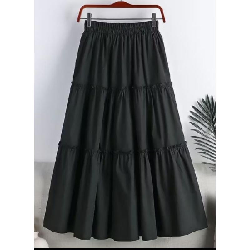 Rok hitam putih anak/Rok panjang anak wanita model korea/Rok serut polos