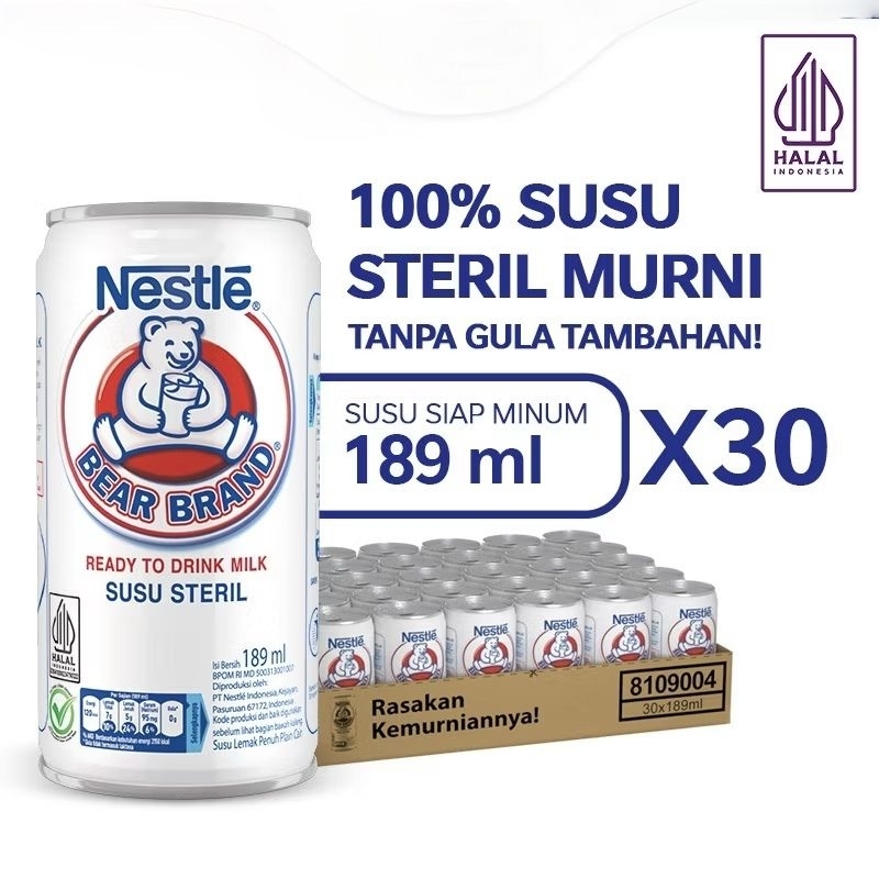 

[1 karton isi 30 kaleng @189 ml] BEAR BRAND Susu Beruang Susu Steril