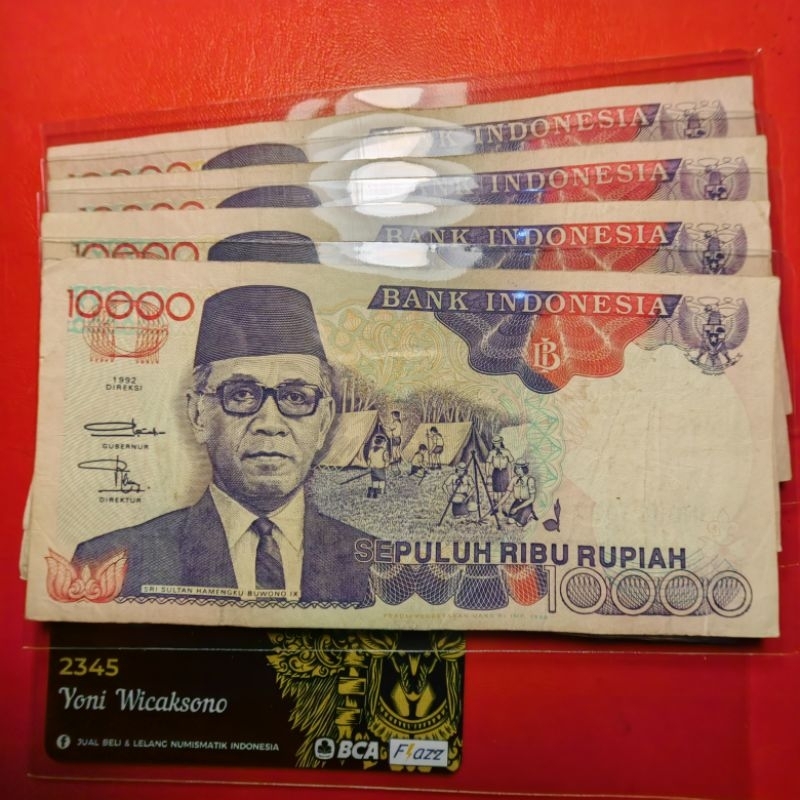 10000 rupiah Hamengkubuwono tahun 1992 bekas utuh ORY asli