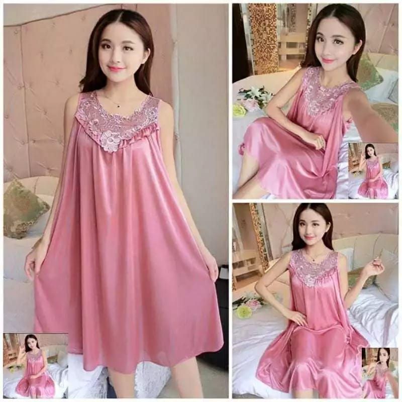 Baju Tidur Wanita Dress Lingerie Sexi Daster Happy Bahan Satin Size XXL/Jumbo