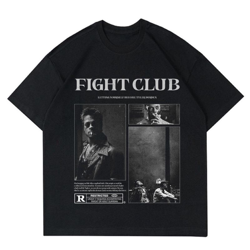 KAOS VINTAGE FIGHT CLUB | TSHIRT FIGHT CLUB VINTAGE | KAOS HITAM PRIA KATUN PREMIUM
