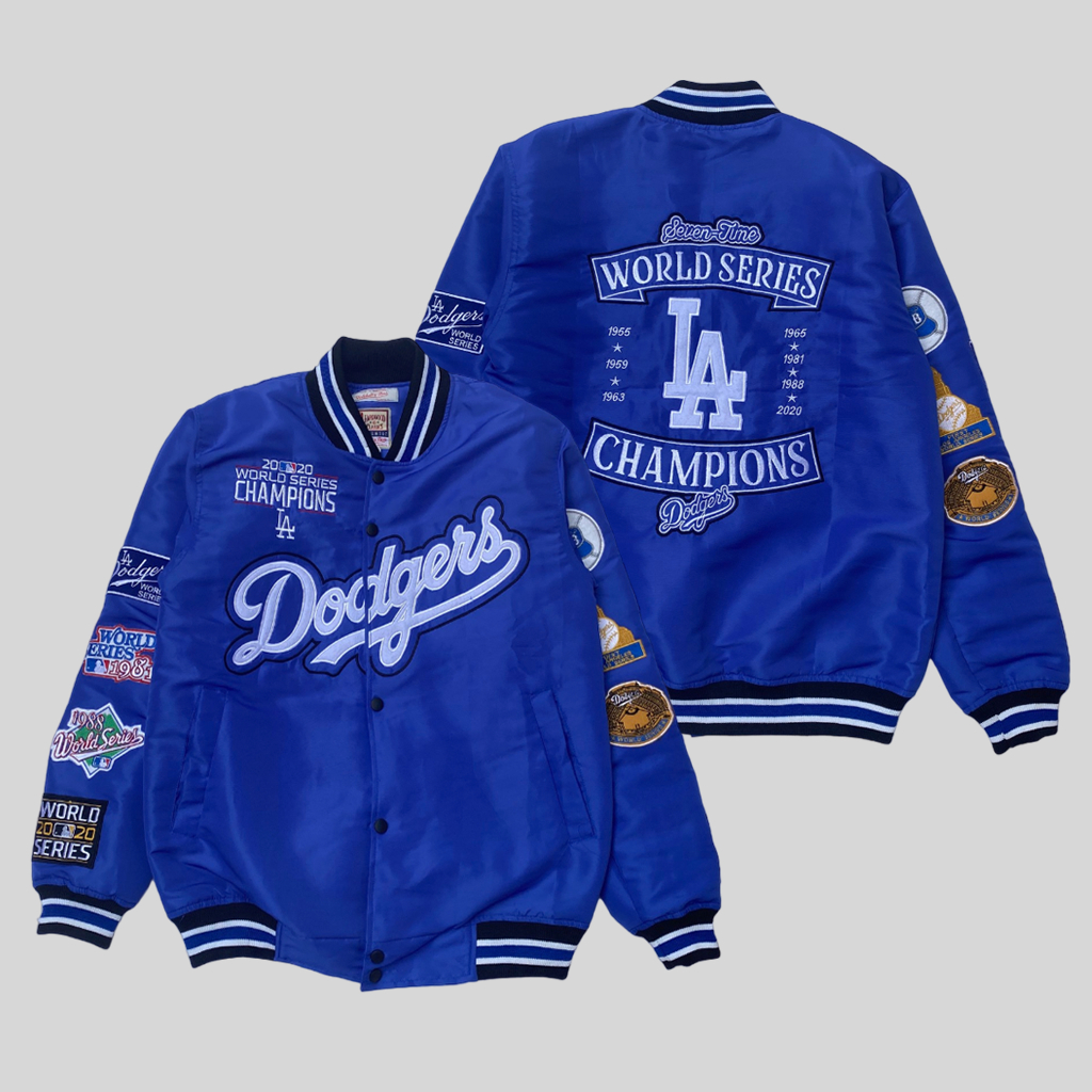 Mens Varsity Jacket Baseball Los Angeles Dodgers Blue Full Bordir