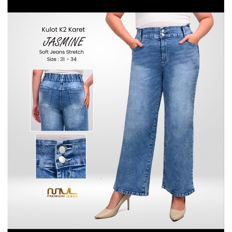 mvl kulot jeans wanita Jasmine pinggang karet