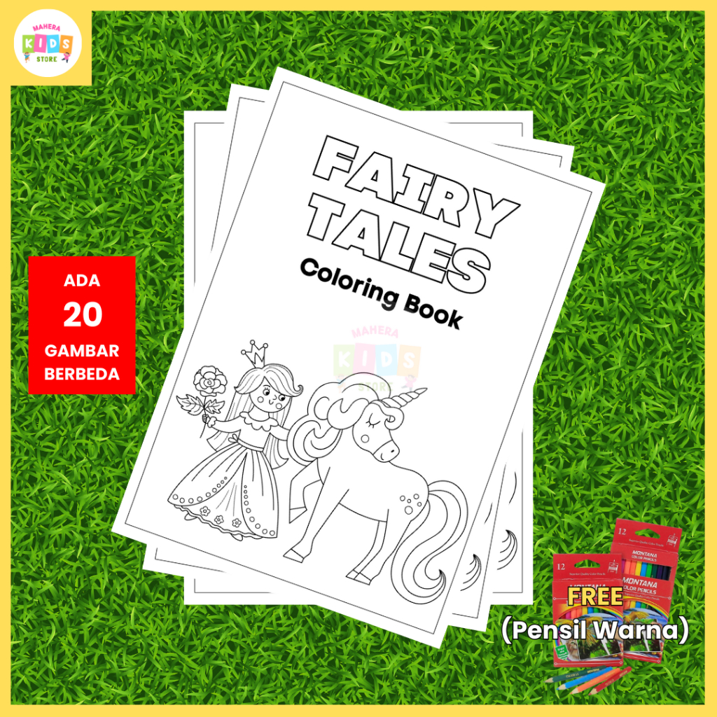

20 Lembar Gambar Mewarnai Fairy Tales Anak Coloring Book A4 Free Pensil Warna