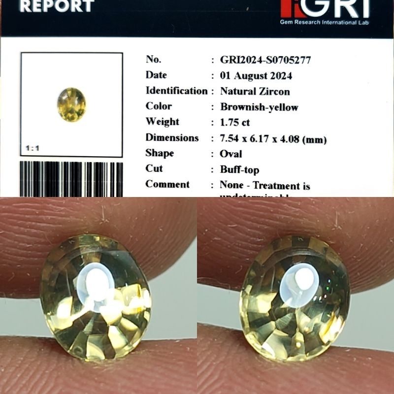 Natural Yellow Zircon 1.7ct GRI Material Clean Top Crystall Custom Cut Full Luster Gemericik Body Ka