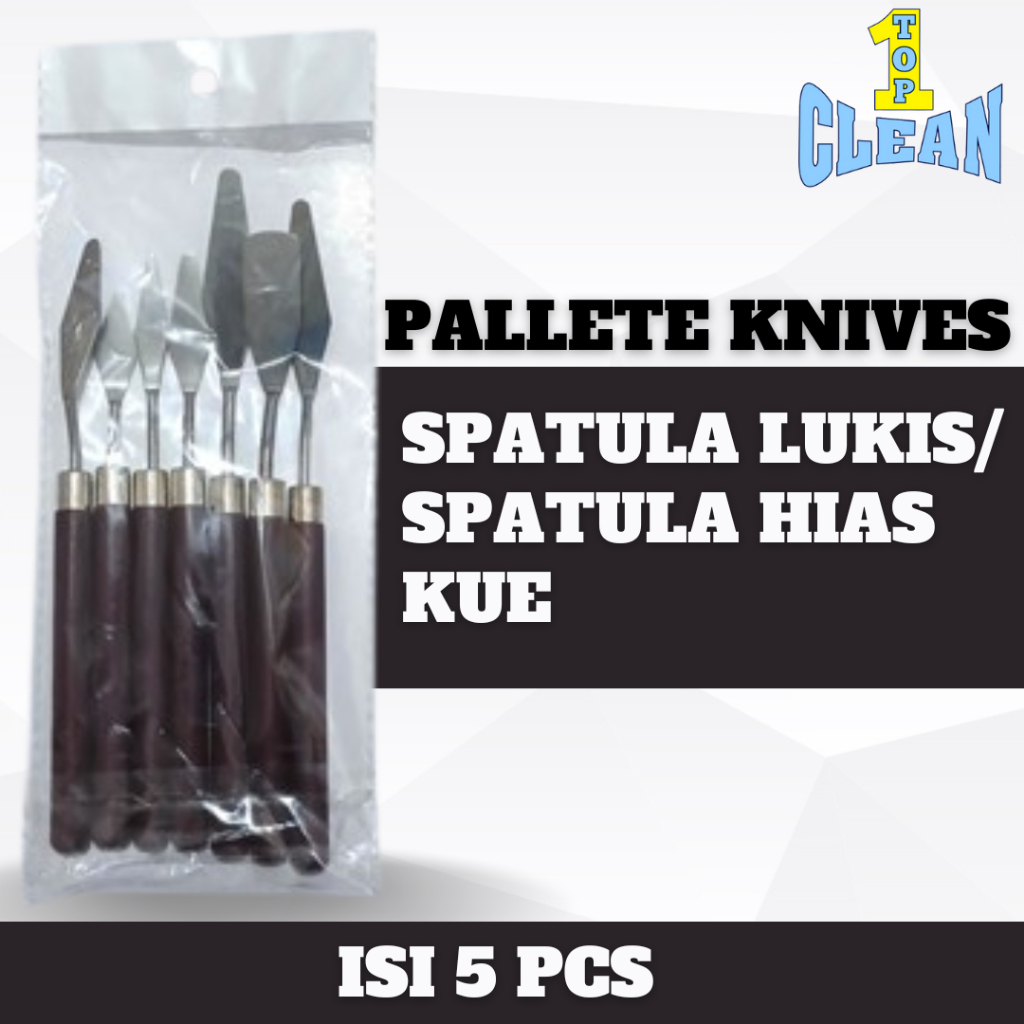 

TOPCLEAN SPATULA LUKIS PALET KNIVES ISI 5 PCS untuk melukis dan menghias kue