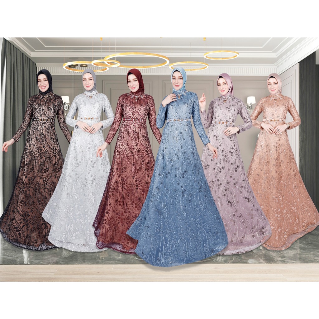 Dress tile sequin no hijab cornflower