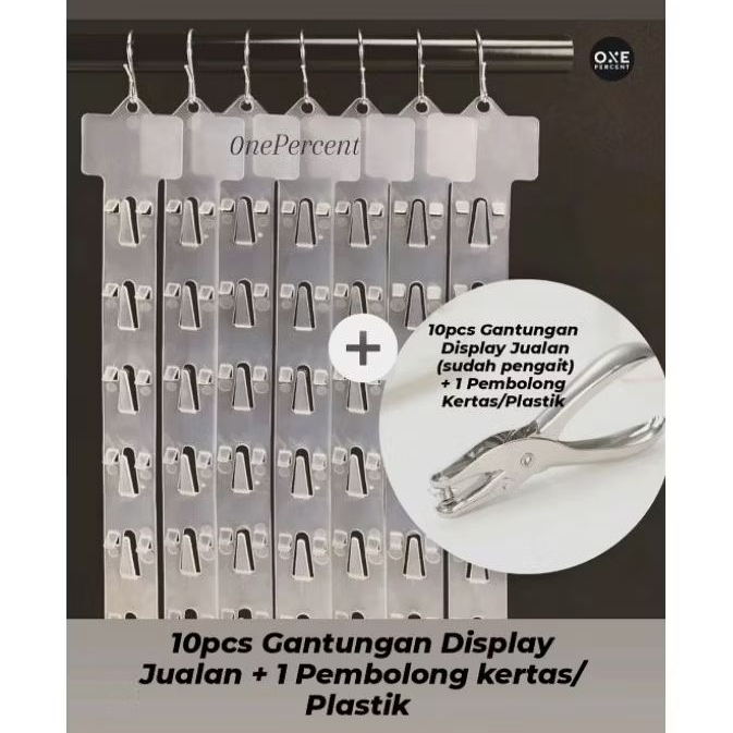 

10pcs Gantungan Display Jualan/ Clip Strip Display Jualan + 1 Pembolong kertas/Plastik One Hole Punch 3mm (Sudah Pengait)