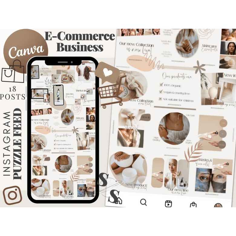 Canva Instagram Puzzle Feed Template E-Commerce Posts for Business -Social Media IG Feed