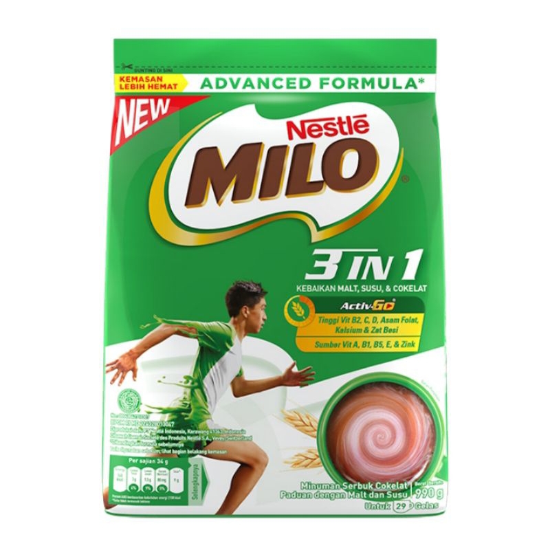 

Milo 3 in 1 activ - Go minuman serbuk cokelat bag 990 g