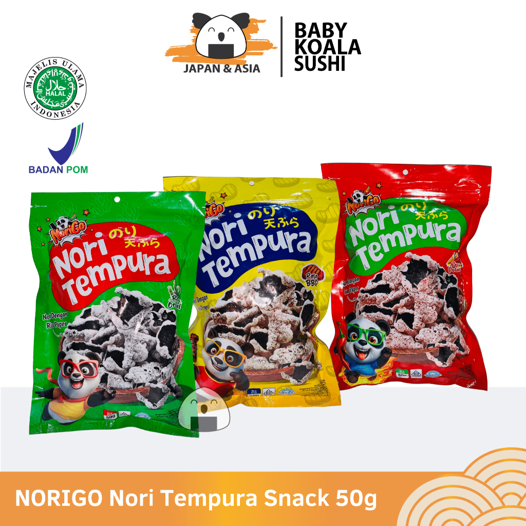 

NORIGO Nori Tempura Snack 50 g Halal I Nori Snack Original Pedas Bbq