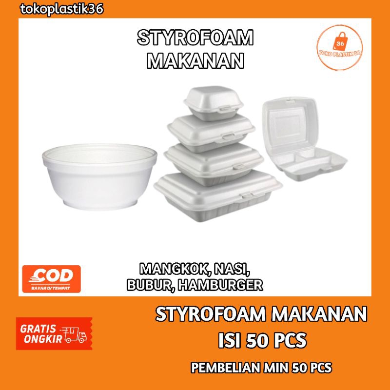 Styrofoam / Sterofoam isi @50pcs Styrofoam Seblak - Styrofoam Burger - Styrofoam Bubur - Styrofoam N