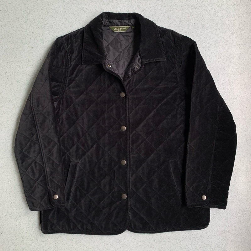 Eddie Bauer Velvet / Suede Black Quilted Lined Coat Jacket. Not Detroit Eisenhower Buzz Ricksons Rea
