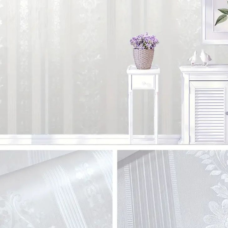 WALLPAPER STIKER DINDING POLOS GARIS BUNGA PUTIH