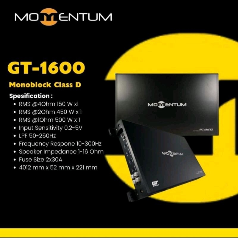MONOBLOK MOMENTUM GT 1600 MONOBLOCK MOMENTUM GT 1600 POWER AMPLIFIER MOBIL