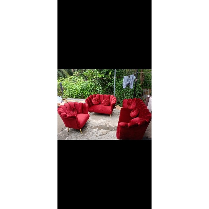 SOFA KERANG KAIN BALDU MERAH