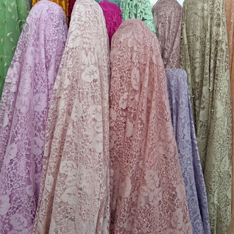 Kain Katun Brukat Mutiara Import - Kain Brukat Lace - Kain Antik - Kain Meteran Bc | Harga Per Seten
