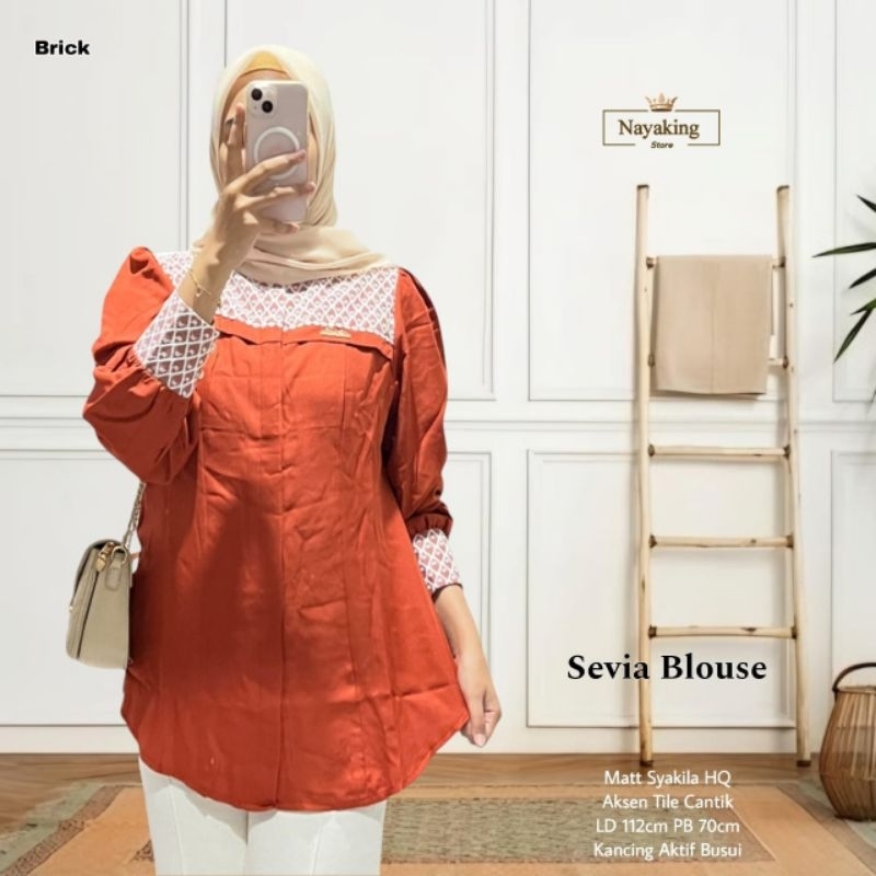 Sevia Blouse Atasan Wanita Dewasa Katun Shakila Aksen Tile Polos