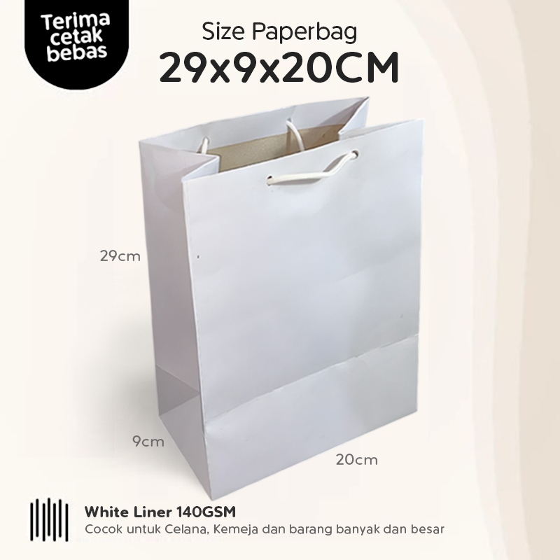 

Paper Bag Jumbo Putih(LINER) Uk. 29x9x20 CM / Paperbag Polos Warna Packing Olshop / Papper Bag Putih Baju, Celana