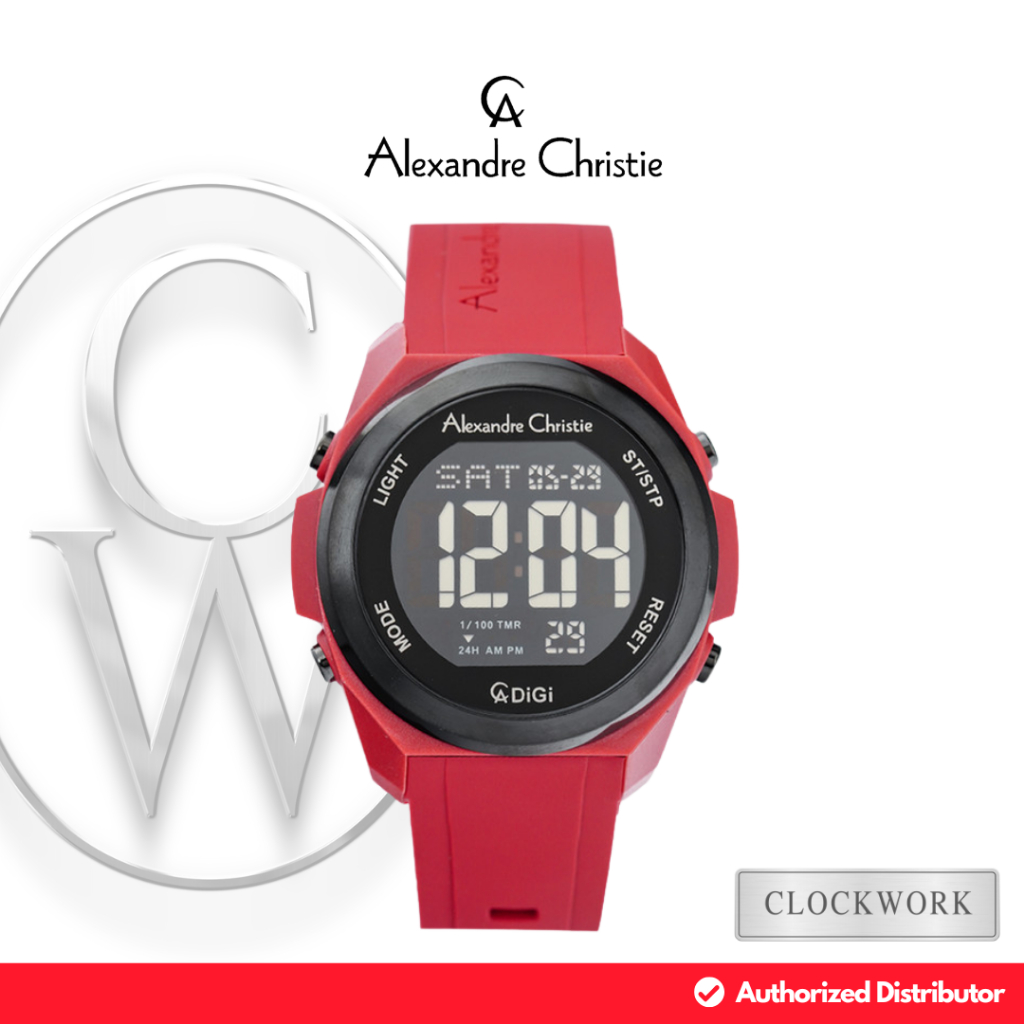 Jam Tangan Pria Alexandre Christie AC 9342 MHRIGBARE Karet Sporty Digital Merah