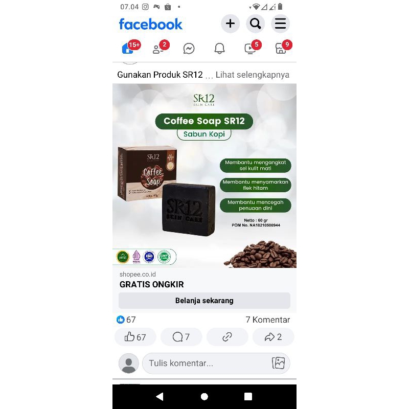 SK12 Coffee Soap SR12 Sabun Kopi