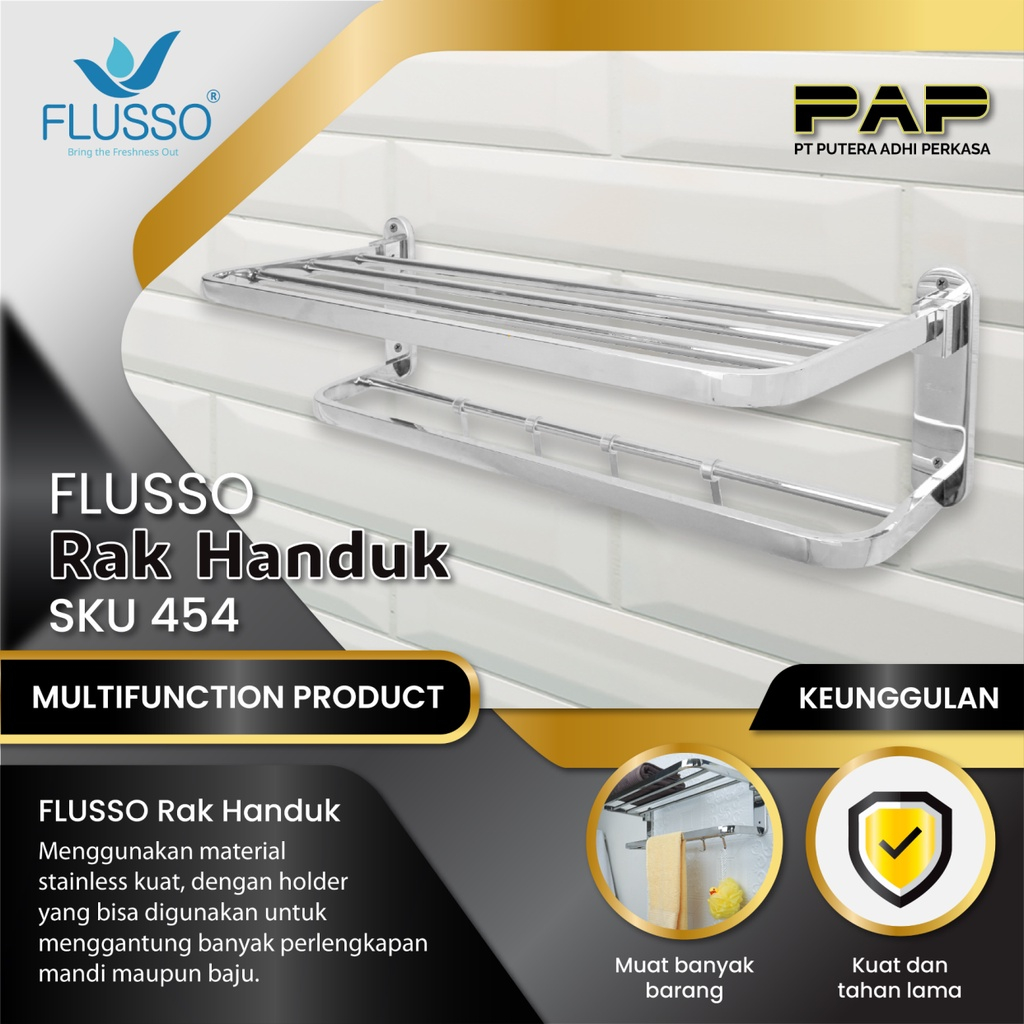 Flusso Rak Handuk Kamar Mandi Stainless Gantungan Handuk Rak Kamar Mandi Besi Stainless 454