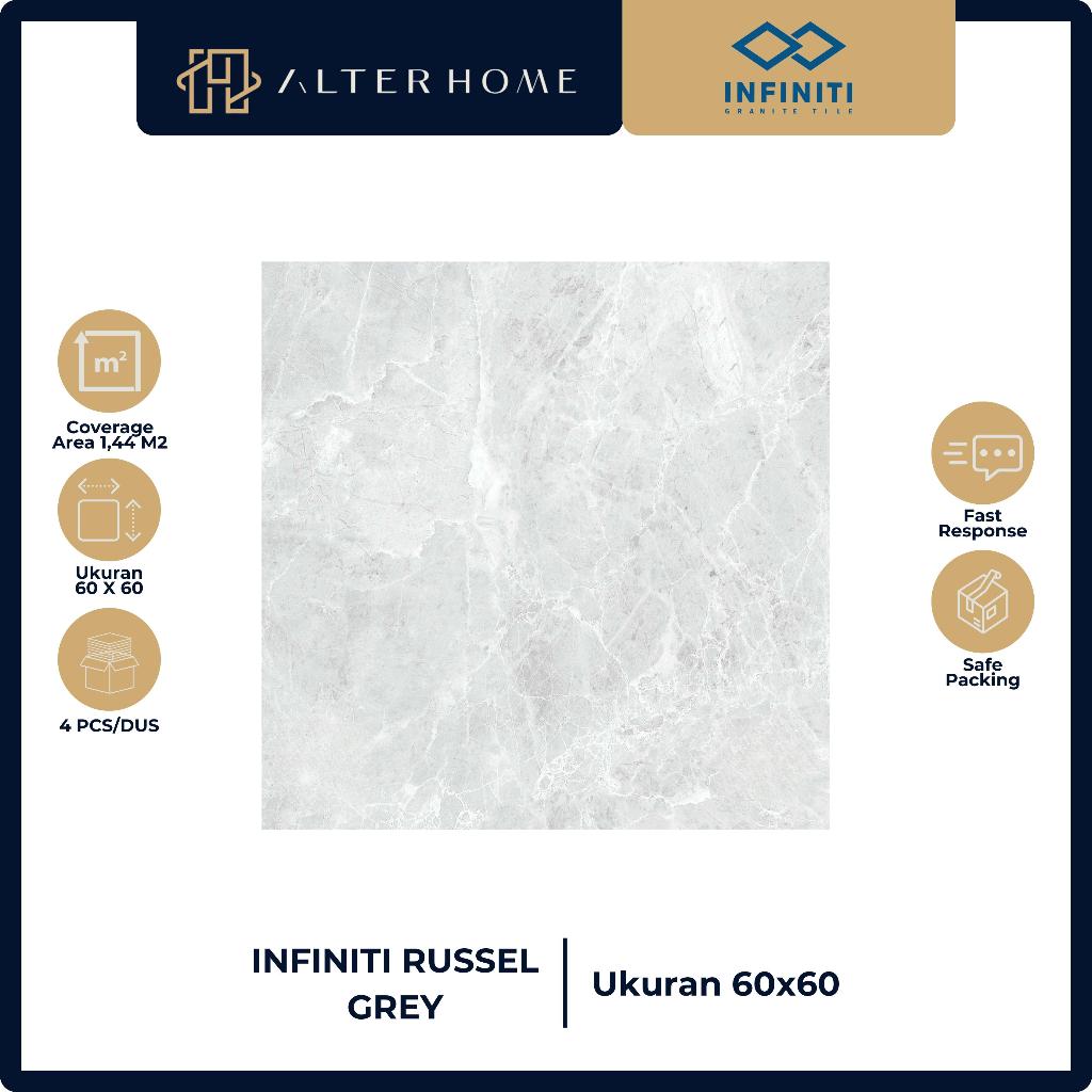 KRAMIK LANTAI & DINDING RUANGAN / NATURAL MARBLE MOTIF / INFINITI RUSSEL GREY / 60cm X 60cm