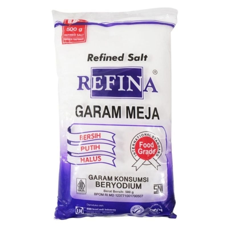 

REFINA GARAM MEJA BERYODIUM KEMASAN 500 GRAM PUTIH BERSIH HALUS HALAL TStore