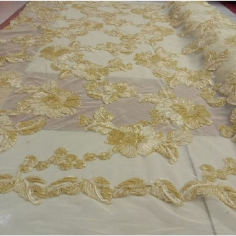 Kain tille 3D bunga timbul jepang