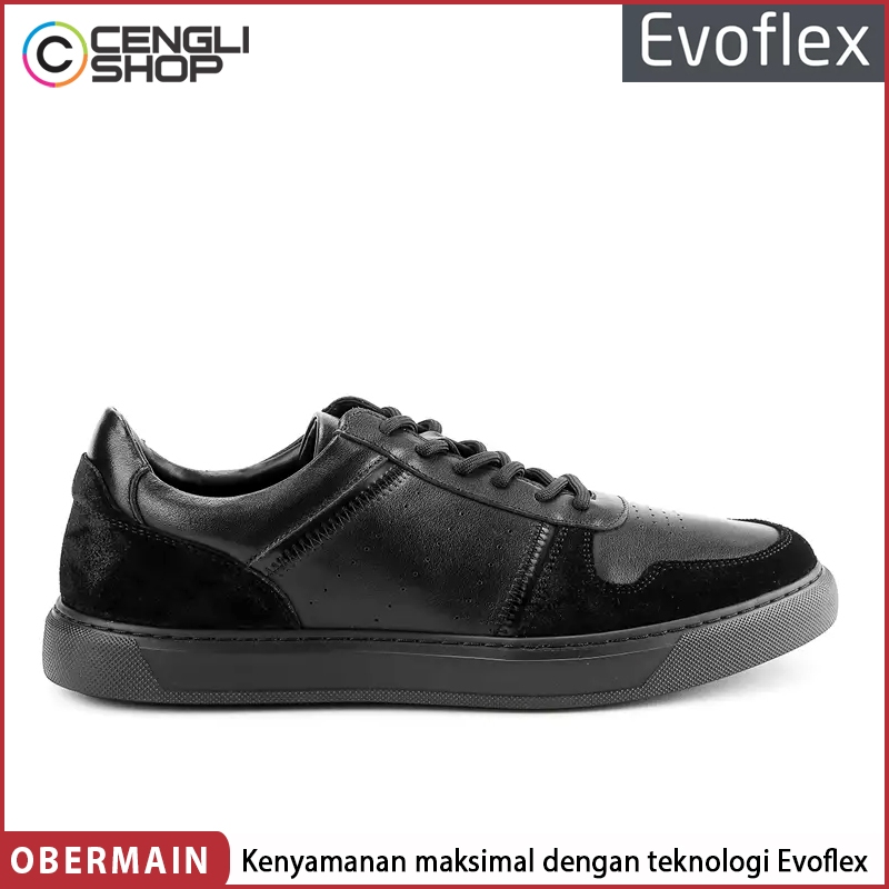 SEPATU SNEAKER KASUAL OBERMAIN PRIA ORIGINAL SNEAKERS CASUAL KETS KULIT ASLI ORI ALL FULL BLACK HITA
