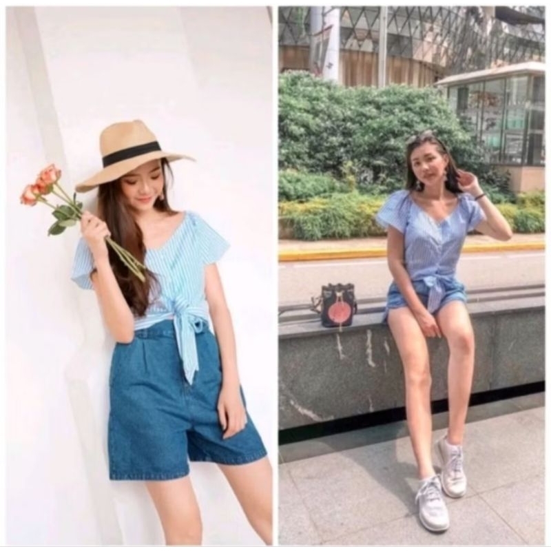 Sabrina Crop Top Korea Fashion Girly Style Baju Baru