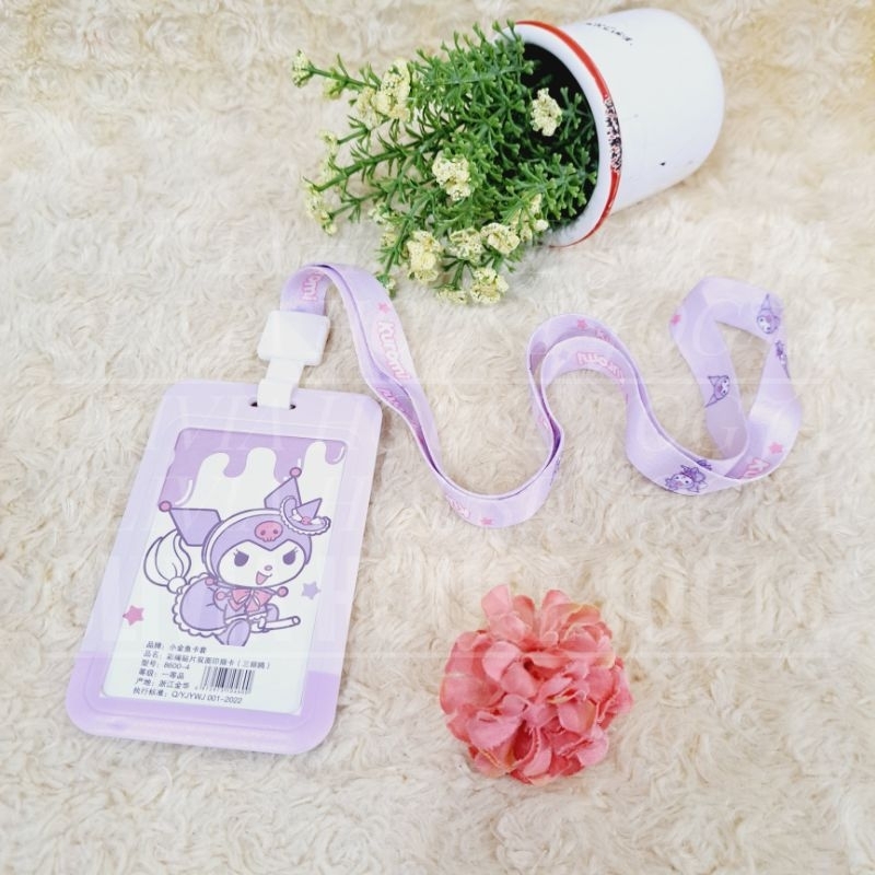 

ID Card Holder Kuromi Ungu Tali Lanyard Timbul Tempat Kartu Kuromi Tali