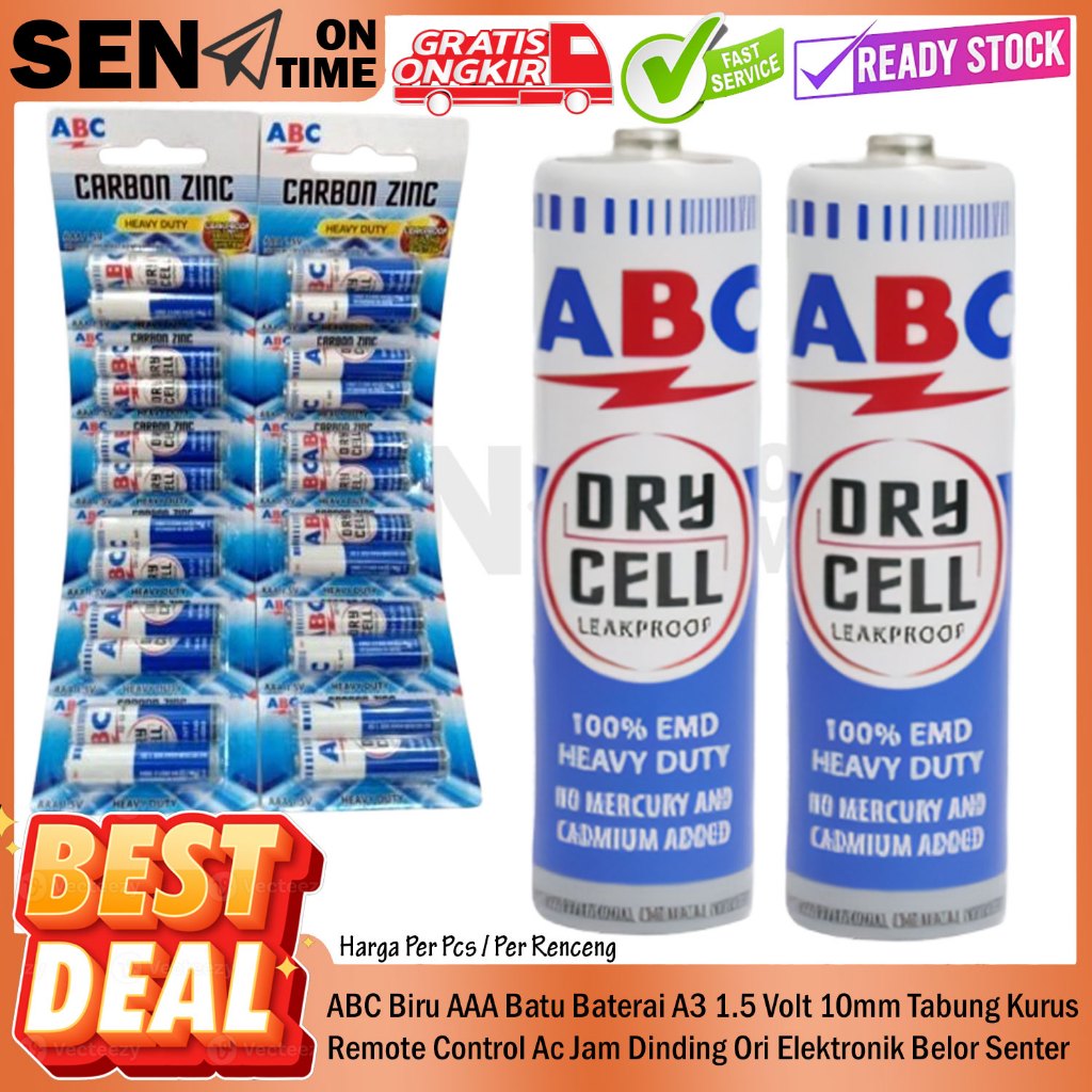 Baterai Beterai Batrai Battery ABC Batu Biru AAA A3 Kecil Carbon Zink Batre Batere Remote Remot TV A