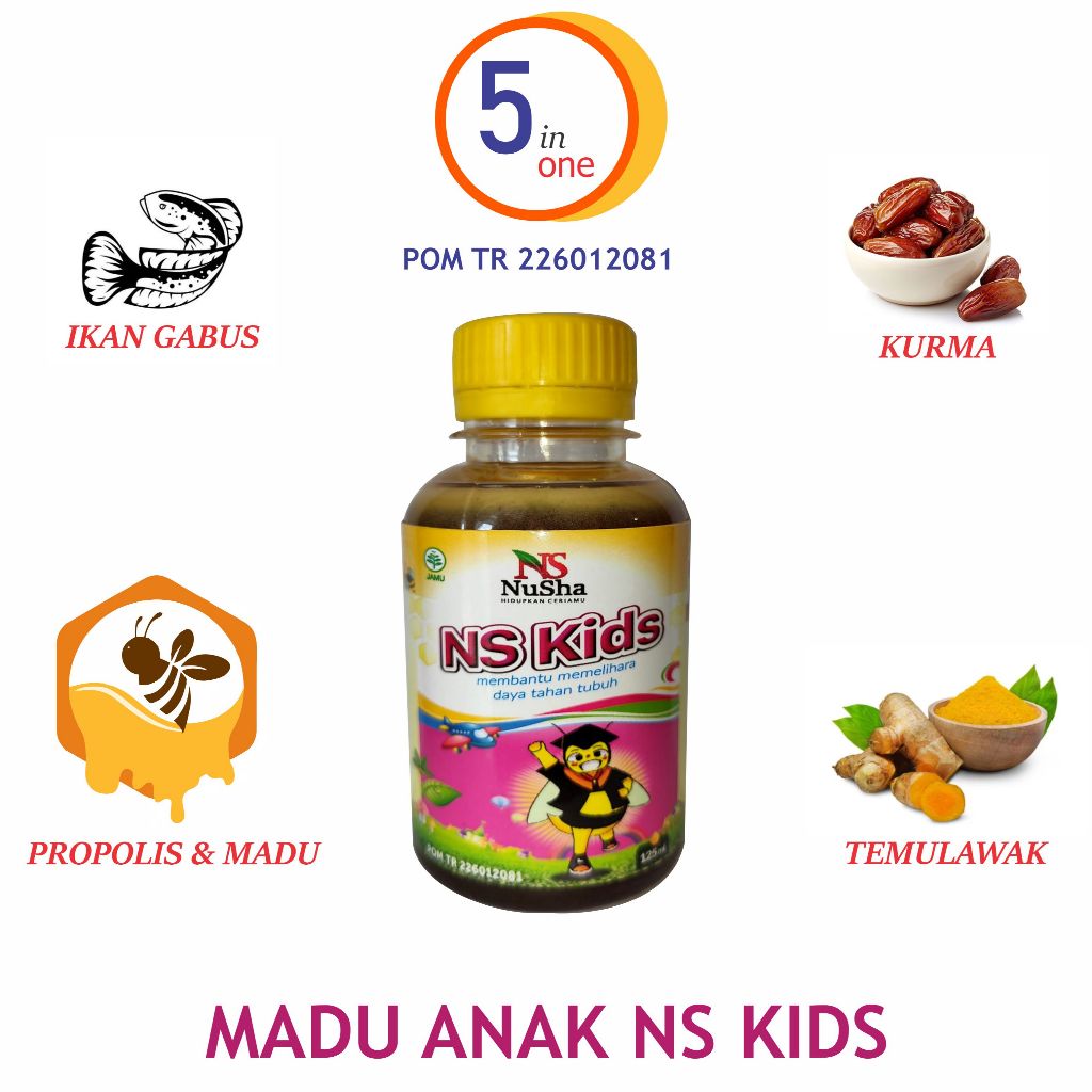 

Madu Anak Daya Tahan Tubuh NS KIDS, Rasanya Disukai Anak, Tidak Pahit dan Tidak Terlalu Manis, BPOM - 125 ml