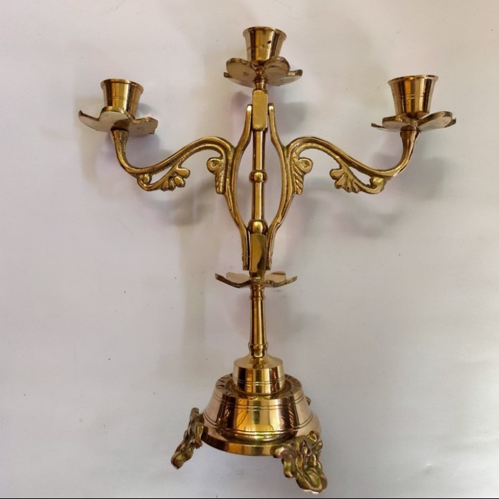 Tempat Lilin Kuningan Cabang 3 Daun/ Candle Holder Kuningan/ Tempat Lilin Antik